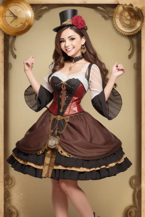 Linda garota sorrindo, estilo steampunk vestida de coelhinha