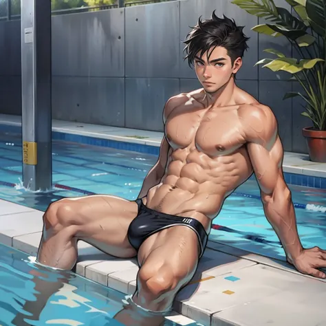 A boy，swimmingpool，charming body