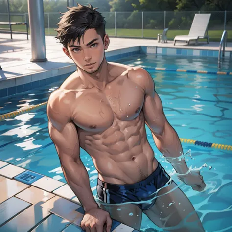 A boy，swimmingpool，charming body