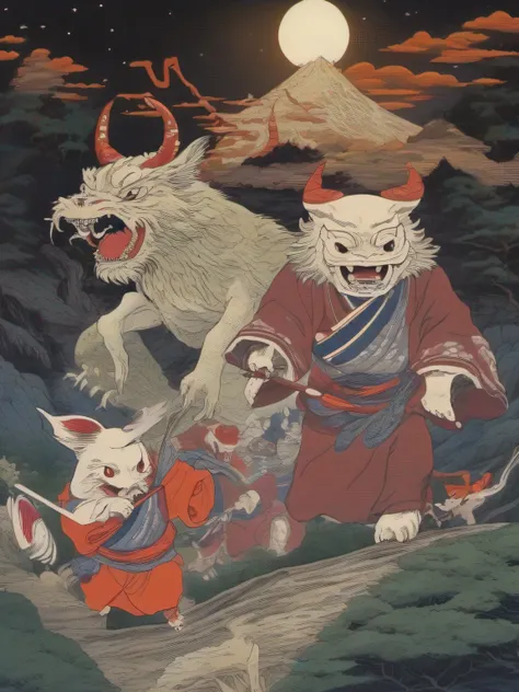 An illustration of strange beings such as monsters moving in groups.

Time of day: night
Location: Deep in the mountains of Japan
People: demons, youkai, and other abnormal beings
Number of people: 100 or more
Characteristics of the presence of anomalies:
...