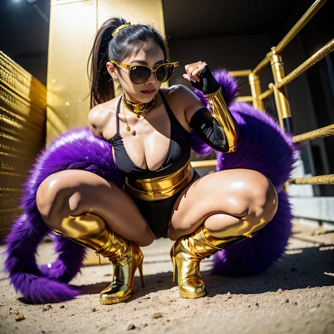 Muddy ground after rain，32K（tmasterpiece，k hd，hyper HD，32K）Purple-pink double ponytail，Antler gold cloak fat heroine cartoon nine-tailed fox，Fat heroine, Purple water breast protector, Big breasts, Black Goldfish, Wire mesh shin guard, Space squats，Wear re...