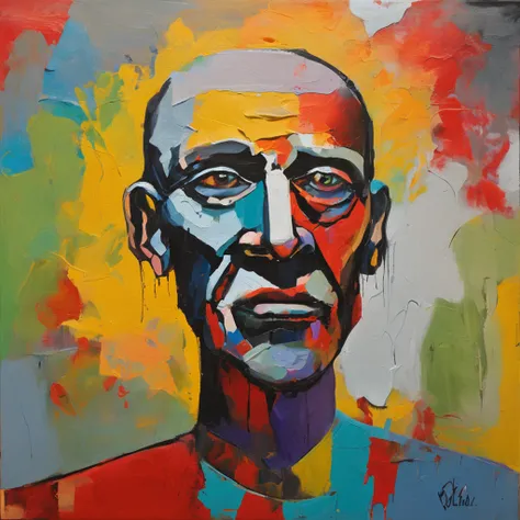 Fighting Man Face Painting, Gray hair standing on end, On colorful backgrounds, Abstract face, abstract portrait, Stylized face, Pop Art Painting, The face of a fighting man, Inspired by Picasso, Pop Art Painting, Beautiful expressive paintings, Picasso st...