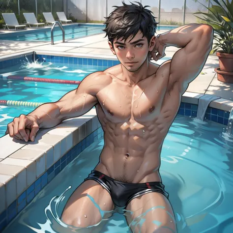 A boy，swimmingpool，Bewitching body