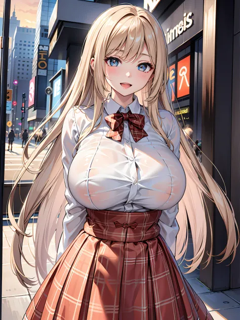 (1girl:1.3, solo), (Masterpiece, best quality, photorealistic, highres, photography, :1.3), ultra-detailed, sharp focus, professional photo, commercial photo, (upper body:1.3), (standing at downtow street), (((starring at the viewer:1.5))), (arms behind ba...