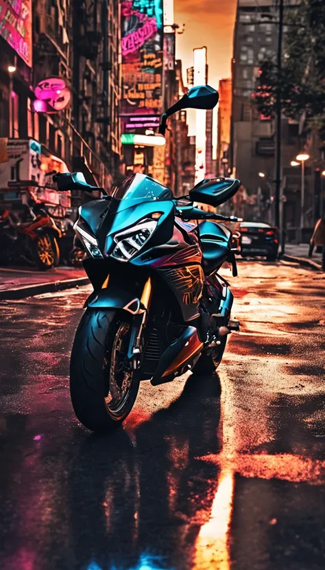 A dark room，There is graffiti on the walls，There was a motorcycle parked in the middle , Futuristic, 8K, Cinematic