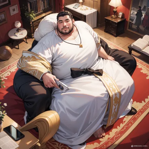 A fat rich man，Regal，Look at it with your phone in your room