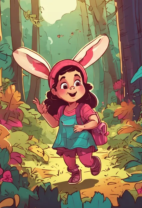 children illustration, edgBunny, exhilarated, at a forest, cheerful big breasts, stas