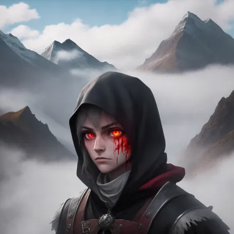 The distant mountains are surrounded by mist, trickling and stretching, and a pair of blood-red ghost eyes in the distance are staring at you deadly