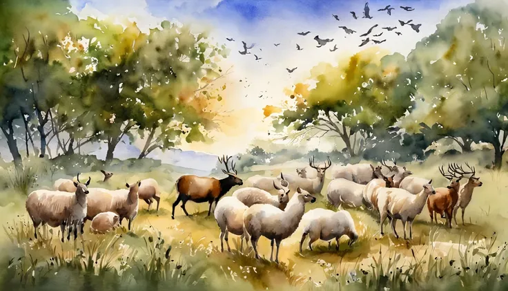 NATURE, sheep, dove, lion, deer, landscape