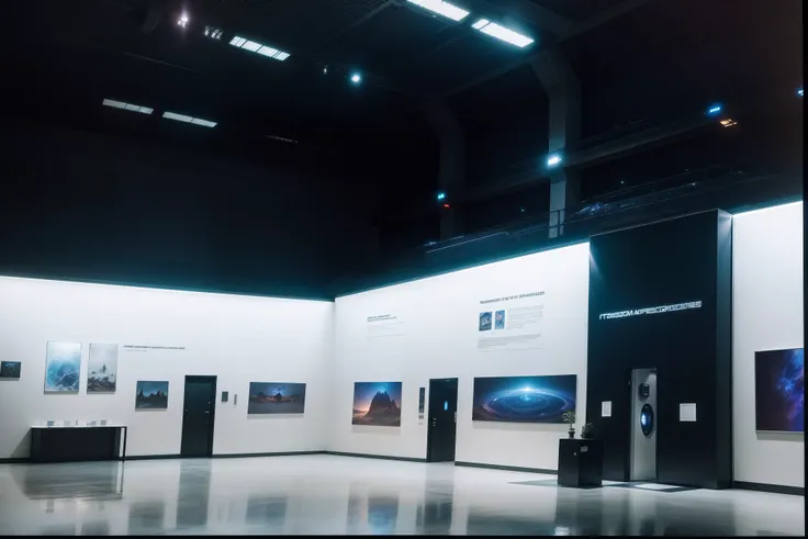 Exhibition in the Space Hall of people in futuristic costumes, 4k, tmasterpiece