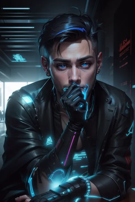 Change background cyberpunk handsome boy realistic face 8k ultra realistic