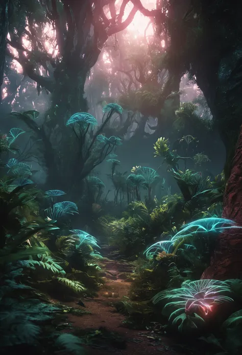 Science-Fiction. Alien plants. woods. Concept Art.