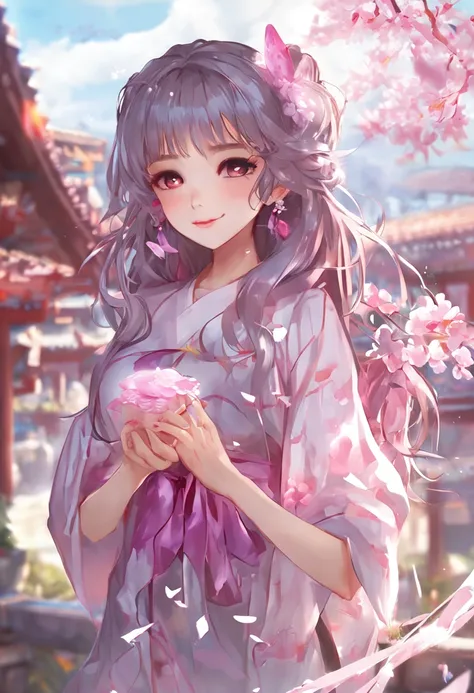 prompt:
1girl, (ulzzang-6500:0.7), kpop idol, yae miko,pink hair, long hair,best quality, (painting:1.5), (hair ornament:1.35), jewelry, purple eyes, cherry blossoms, lantern light, depth of field, detailed face, face focus, ribbon_trim, (looking at viewer...