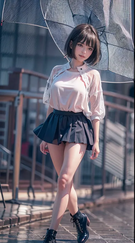 Pink blouse, Dark blue mini skirt, heavy wind, ((Skirt jumps up in strong winds)), ((skirt rift)), (Lace and white panties), ((Flip up your skirt to show off your panties to the camera)), ((You can see all your panties)), (Skirts are absolutely worn), emph...