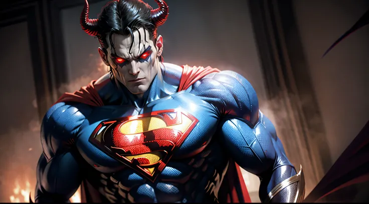 superman demon version with an evil look, detailed, Demonic horns