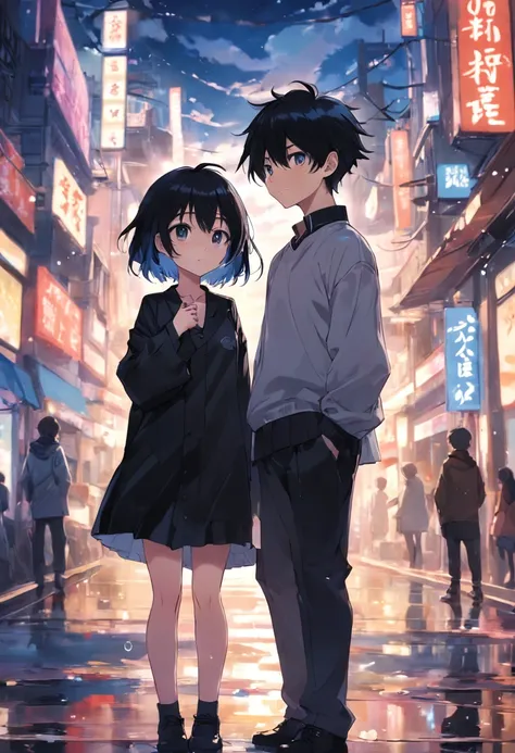 a girl and a boy、Pone、Unrequited love、Close distance、Eye color is black、Girls are firm and so、kawaii、a little short、Vigorous、Black hair、Short hair、Smiling、Boys are looking away、looks sleepy、tall、full of shyness、Nervous、Hair is black、