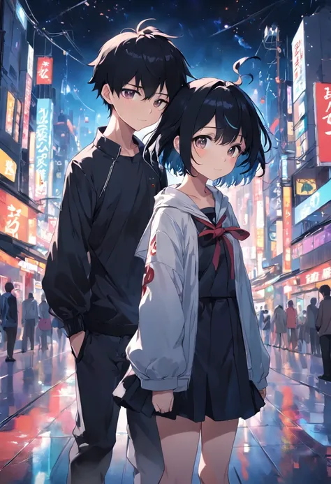 a girl and a boy、Pone、Unrequited love、Close distance、Eye color is black、Girls are firm and so、kawaii、a little short、Vigorous、Black hair、Short hair、Smiling、Boys are looking away、looks sleepy、tall、full of shyness、Nervous、Hair is black、