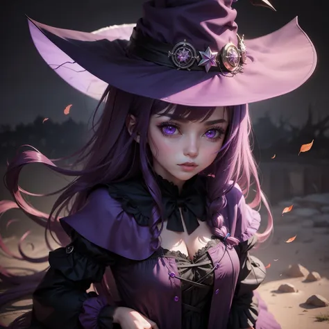 witch anime girl, purple, dark