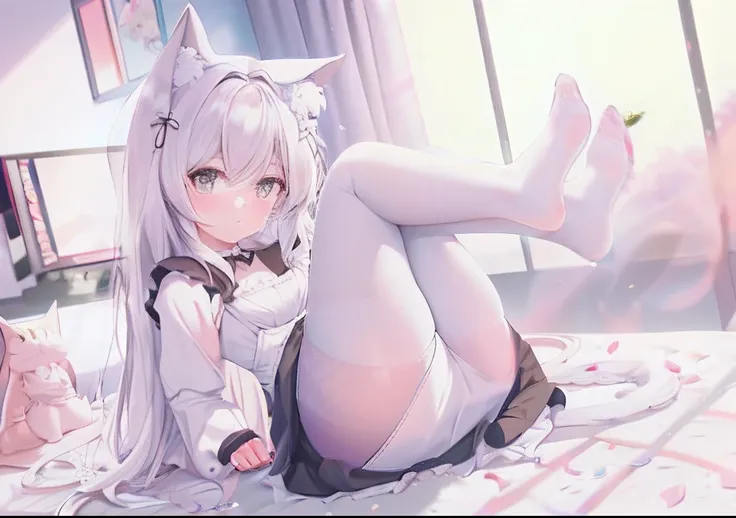 Anime image of girl with long blonde hair and black and white dress, Very beautiful anime cat girl, nekomimi, anime cat girl in a maid costume, anime girl with cat ears, anime catgirl, cute anime catgirl, White Cat Girl, beautiful anime catgirl, Cat girl,P...