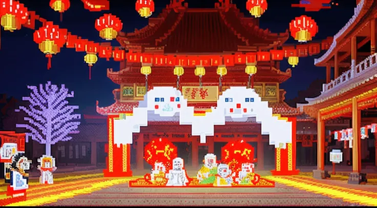 Chinese Ghost Festival，Middle Metaverse，The mysterious aura of ghosts, Pixel art #pixelart