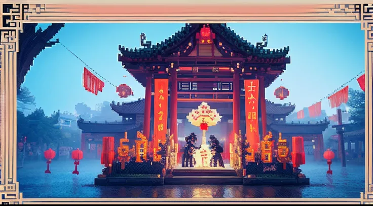 Chinese Ghost Festival，Middle Metaverse，The mysterious aura of ghosts, Pixel art #pixelart