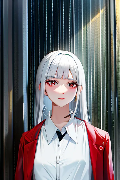 The white-haired girl had a serious red face on a rainy day arguing about the school building