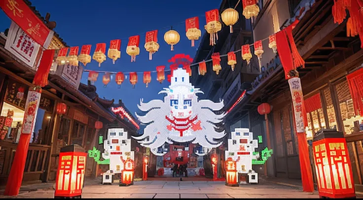 chinese ghost festival，middle metaverse，the mysterious aura of ghosts, pixel art #pixelart