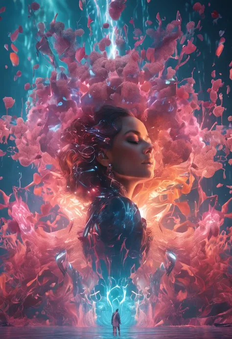 ModelShoot style, (Extremely detailed Cg Unity 8K wallpaper), A chaotic storm of intricate liquid smoke in the head, Stylized beautiful full-length abstract portrait, wetted skin, author：Petros Afshar, ross tran, tom whalen, Peter Mohrbacher, Art germ, Bro...