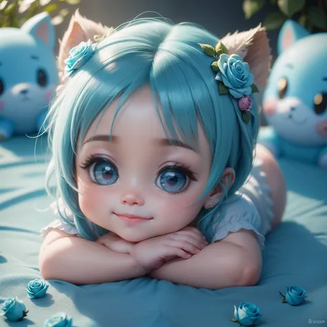 Cute Baby Chibi Anime,Aqua blue roses,The best smile, Rose Museum in Kazanlak