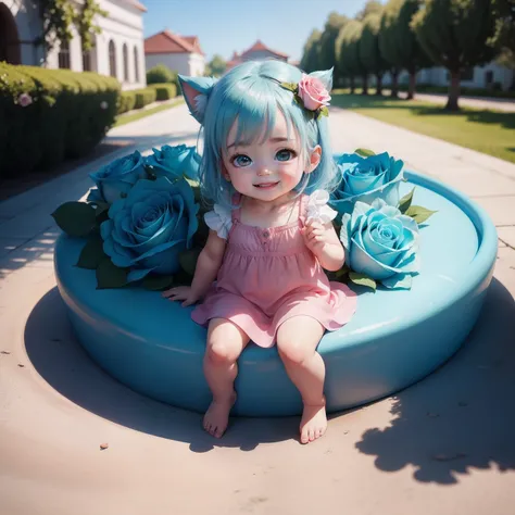 Cute Baby Chibi Anime,Aqua blue roses,The best smile, Rose Museum in Kazanlak