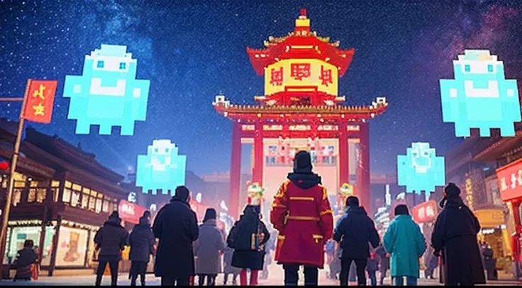 Chinese Ghost Festival，Middle Metaverse，The mysterious aura of ghosts, Pixel art #pixelart