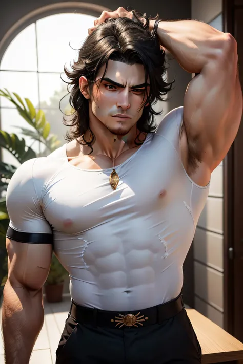 obra prima, melhor qualidade, ,BLACK HAIR MODEL MAN MAROMBAFACE BEAUTIFUL LIGHT EYES STRONG MUSCULAR ARM SIZE ARM HULK WHITE BLOUSE HAIR SUPER SAIYAN 4, cabelo PRETO