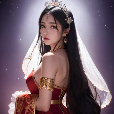 32K（tmasterpiece，k hd，hyper HD，32K），Long flowing black hair，Akiike beauty ，Blue and white python protector （realisticlying：1.4），Crocodile pattern red robe，Purple-pink tiara，Petals flutter，The background is pure，Hold your head high，Be proud，The nostrils loo...