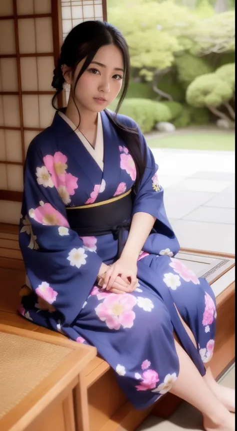 hightquality、​masterpiece、ultra res、a beauty girl、beautiful girls face、cute girl face、Kimono、wearing kimonos、full body Esbian、Famous actresses of Japan、Very beautiful face、A sexy