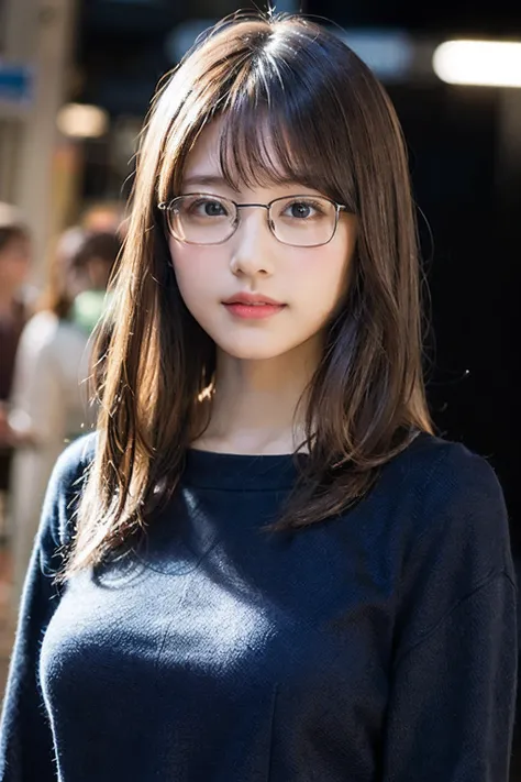 (8K、Raw photography、top-quality、​masterpiece:1.2)、(realisitic、Photorealsitic:1.37)、ultra-detailliert、超A high resolution、女の子1人、see the beholder、beautifull detailed face、A smile、Constriction、(Slim waist) :1.3)、((Light blue blouse clothes))、(large full breast...