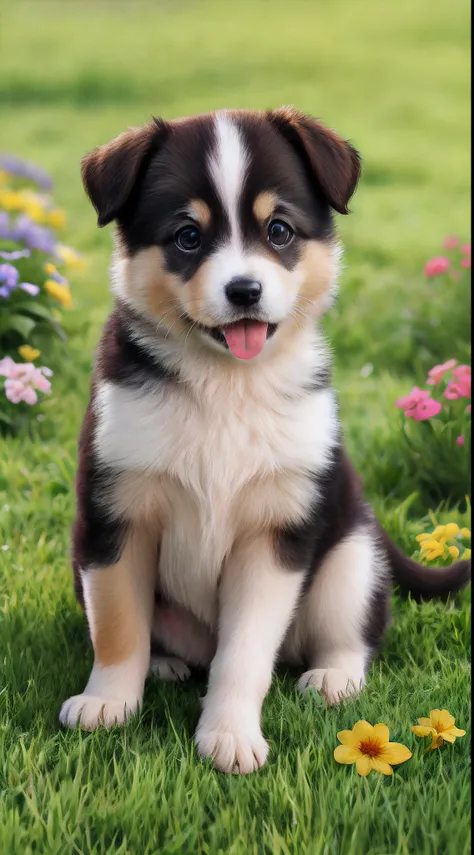 Puppy, happy on the garden lawn, masterpiece, 8k, high resolution, highest texture, better face, --v6