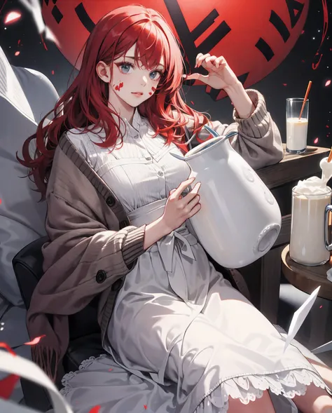 Half cardigan，Exposed milk，Dress revealingly，slightly red face，Shawl hair