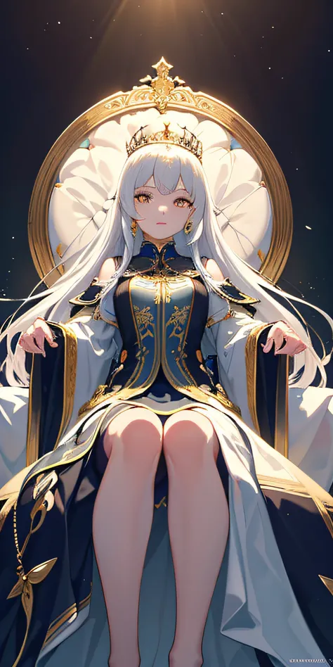 (Masterpiece:1.2), best quality, (illustration:1.2), (ultra-detailed), hyper details, (delicate detailed), (intricate details), (cinematic light, best quality Backlights), clear line, from below, soloist, perfect body, (1girl), white hair and yellow eyes, ...