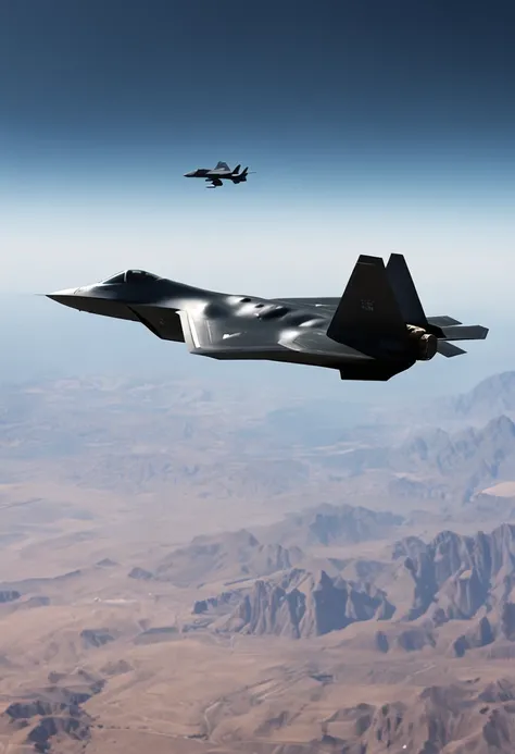 Chinese J-20 stealth fighters and American F22 stealth fighters fight fiercely over the desert