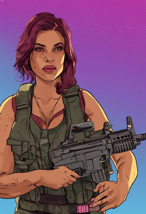 Create a woman from GTA 5 with a rifle in her hand