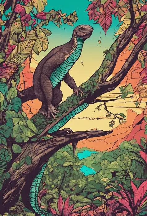 the rainforest，An pangolin hangs upside down from a branch，Tear up banknotes in hand