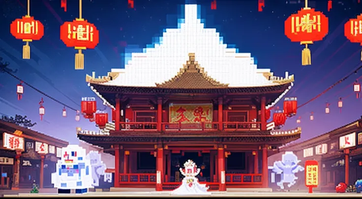 Chinese Ghost Festival，Middle Metaverse，The mysterious aura of ghosts, Pixel art #pixelart