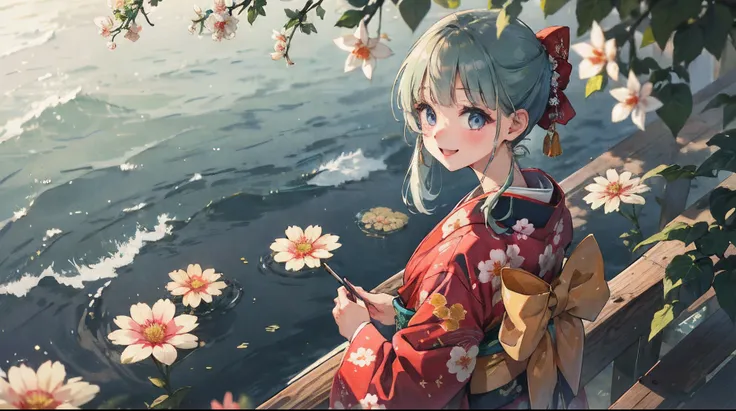 masterpiece, highres, best quality, 1girl solo, kamisato_ayaka, smile, kimono