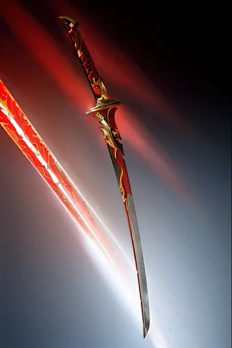 a close up of a sword with a red and gold design on it, black and red fantasy sword, beautiful sword, war blade weapon, jiang sword, sword design, chainsaw sword katana, katana, fantasy scythe, long sword, style of ghost blade, fantasy sword, huge oversize...