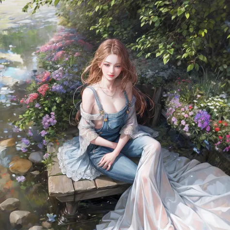 (absurderes、Hi-Res、ultra-detailliert)、1girl in、独奏、barroco、a necklace、elegent、colourfull、highestdetailed、The upper part of the body、plein air、garden、best qualtiy, Hyper High Detail, Cinematic lighting,From above ,Modern, Full body like,refined face,kawaii ...