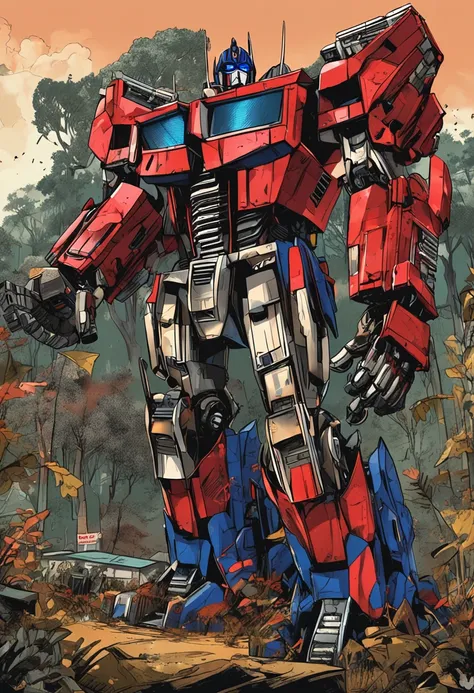 Optimus Prime and Bumblebee everyone in the primeval forest，k hd，The action is cool，high qulity，