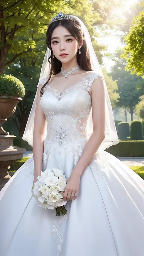 ((best quality)), ((masterpiece))  WEDDING PRINCESS DRESS, light ray, lens flare, white petals, long coated cat, exotic