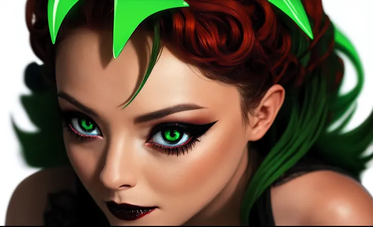 Cheveux rouge, yeux vert, demoness