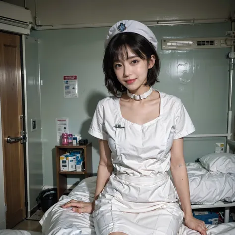 masterpiece, best quality,1girll,, nurse, white uniform, white dress, white stockings, white shoes, nurse hat, protective equipm...