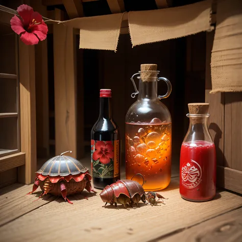 hibiscus、bottles、hermit crab